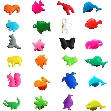 Set of 24 silicone glass markers featuring land and sea animals, plus glass labels, mug labels, and accessories. (1/5)