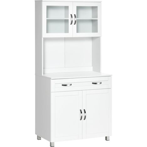 Mobile Dispensa da Cucina 80x48x170 cm con Ante in Vetro Bianco (1/5)