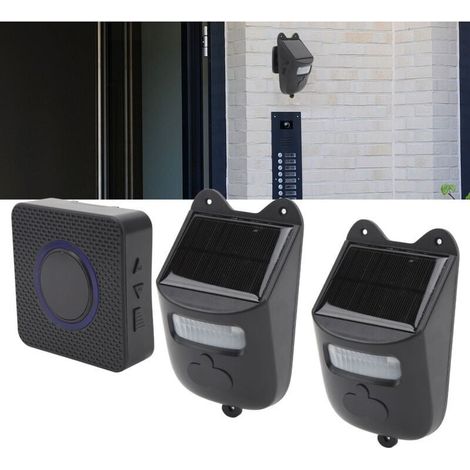 Sonnette sans fil à énergie solaire infrarouge détection de mouvement alarme avec 1 récepteur et 2 capteurs d'entrée. (1/5)