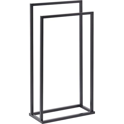 Beliani – Porte-serviettes sur pied 2 barres en acier noir mat – Design moderne – Structure stable pour séchage rapide – Dimensions 45x21x85 cm (1/5)