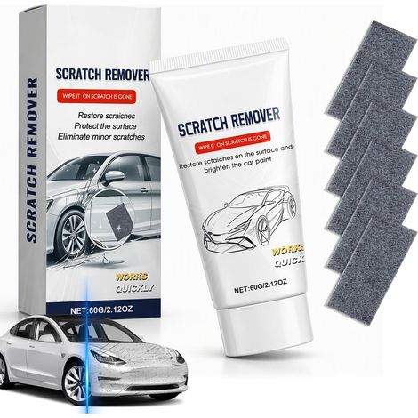 Kit de reparación de arañazos para coches con 60 g de pasta pulidora y 6 paños nano, elimina microarañazos, restaura el brillo de la pintura del coche, apto para todos los colores de carrocería. (1/5)