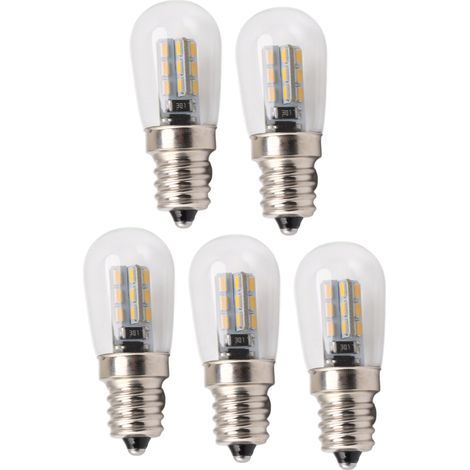 Packung mit 5 E12 Hochleistungs-LED-Lampen (120 V) für Kühlschränke, mit 24 warmweißen LEDs. (1/5)