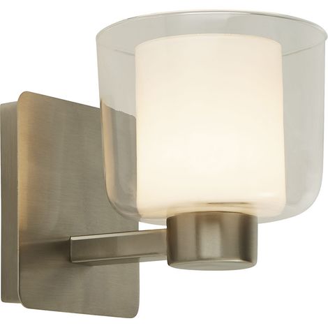 Searchlight Bathroom 1 Light Applique Nichel Satinato Con Vetro Trasparente E Interno Bianco Ip44 (1/5)