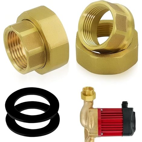2 Pièces Raccord de Pompe 1 1/2" x 1", Rallonge de Robinet 1/2" DN25 avec Raccord Vissé Amovible en Laiton avec 2 Joints D'éTanchéIté pour Pompe de Circulation, Chauffage (1/5)