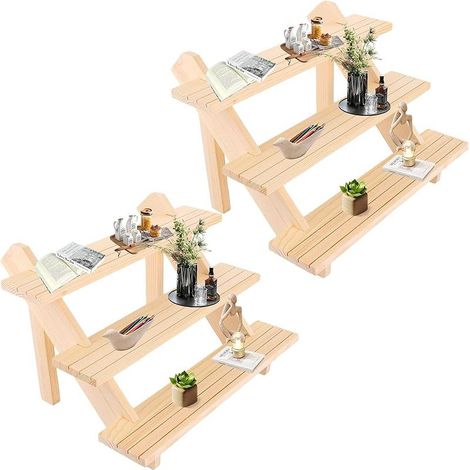 Lot de 2 Présentoirs en Bois 3 Niveaux Présentoir Étagère 39 x 30 x 24CM Etagere Parfum Bois Étagères de Présentation avec Rainure Presentoir Parfum Détachable pour Artisanat, Figurine, Bijoux (1/5)