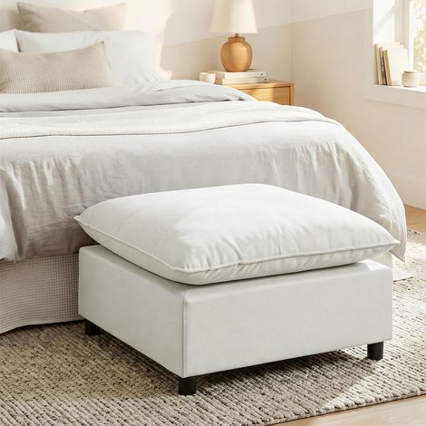 Taburete cuadrado, otomana con patas de plástico, puf para salón, dormitorio, recibidor, 75x75x40 cm, gris