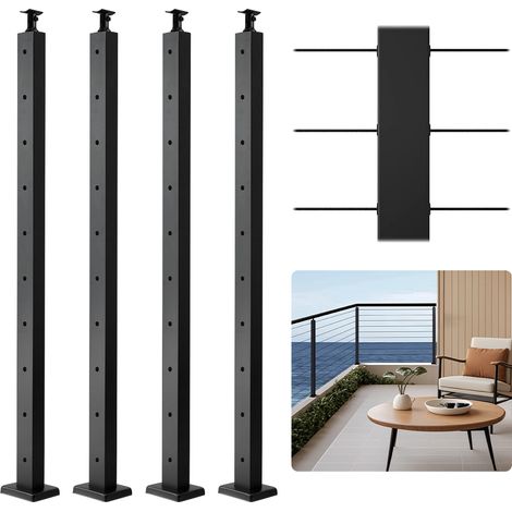 VEVOR Poteau Garde Corps, Lot de 4, Poteau Rampe deEscalier Cable 914x50,8x50,8 mm Trous Horizontaux Pre-perces Support Horizontal Incurve, pour Main Courante, Balustrade, Noir, 4JZLGZXHS914MY65M001V0