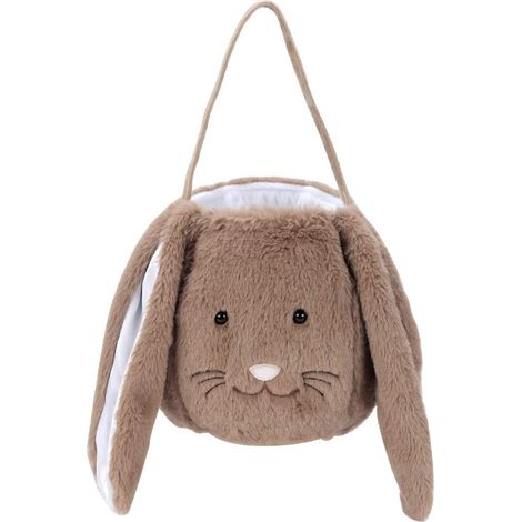 1 Panier lapin, tissu peluche, oreilles longues, chasse aux œufs, décoration fête, sac bonbons enfant (1/5)
