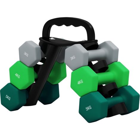 Set d’haltères hexagonaux 6 pièces avec support, 3 kg, 4 kg et 5 kg, rangement stable pour entraînement à domicile, fitness et musculation  CHICFURN (1/5)