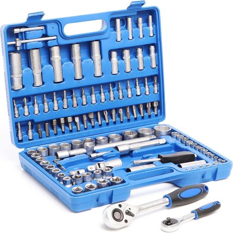 Jeu de clés à douilles 108 pcs. Coffret à cliquet Entraînement 1/2" (12,5mm) et 1/4" (6,3 mm) (1/5)