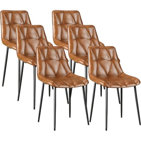 Esszimmerstühle 6er Set, bis 200kg belastbar, PU-Leder, Metallbeine, Braun (1/5)