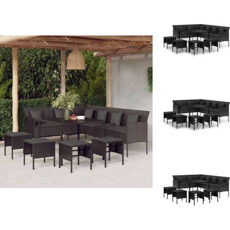 Gartenmöbel-Sets - Living 6-tlg. Garten-Essgruppe mit Kissen Schwarz Poly Rattan (1/5)