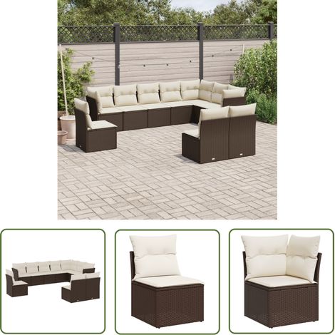 The Living Store 10-tlg. Garten-Sofagarnitur mit Kissen Braun Poly Rattan - Gartengeset - Gartenmöbelset - Rattan Möbel - Lounge Set - Gartenlounge (1/5)