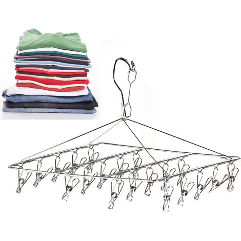 Séchoir à linge en acier inoxydable à plusieurs pinces, sans boucle, carré (1/5)