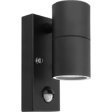 Applique murale extérieure LED en acier inoxydable avec détecteur de mouvement PIR réglable et interrupteur crépusculaire, étanche IP54, 230 V, ampoule GU10 5 W blanc chaud 3000 K inc