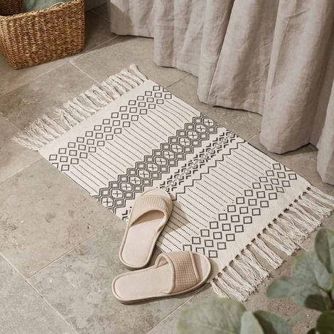 Tapis de bain en coton motifs géométriques à franges 50x80cm (1/5)