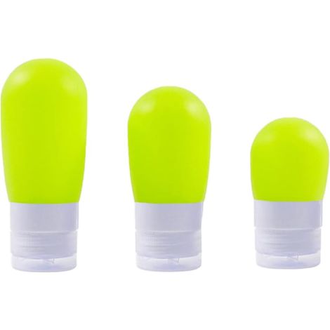 Set of 3 silicone travel bottles - 3 sizes - For liquid shampoo, shower gel (38 ml, 60 ml, 80 ml), Green (1/5)