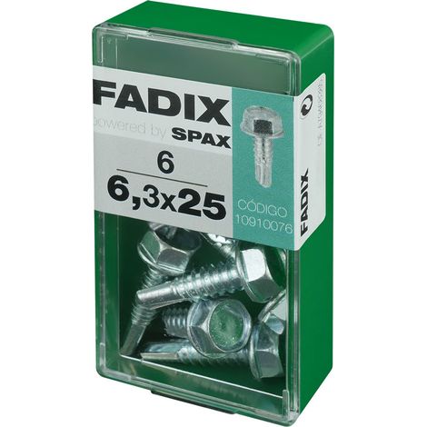 Caja S 6 Unidades. Tornillo con rosca para chapa hexagonal Autot. 6,3x25mm Fadix (1/2)