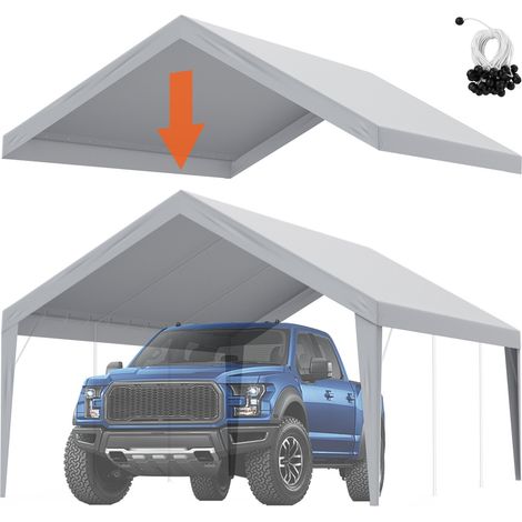 Toile d'auvent de rechange pour abri de voiture, 6,1x4 m, bâche de tente de garage, imperméable protégée contre UV, élastiques à billes, gris (couverture supérieure uniquement, cadre non inclus) (1/5)