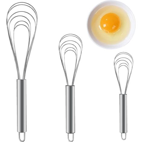Lot de 3 fouets plats en acier inoxydable pour mélanger, battre œufs et pâte, mousser. Qualité supérieure pour cuisine et salle à ma (1/5)