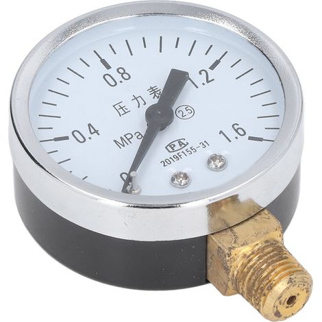1/4 NPT Manometer, transparentes Zifferblatt, Genauigkeit 2,5, Edelstahlgehäuse, für Luftdrücke 0-1,6 MPa. (1/5)
