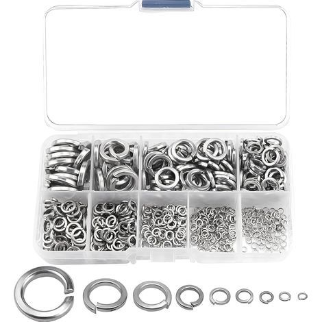 600 Pièces - Rondelle Ressort - Rondelle Fendue - Acier Inoxydable 304 - Résistance Vibrations Et Corrosion - Usage Industriel Et Domestique - Argent - M2 À M12 (1/5)