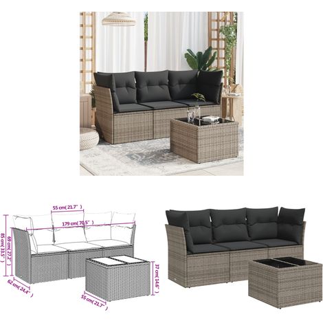4-tlg. Garten-Sofagarnitur mit Kissen Grau Poly Rattan - Gartenmöbel - Sofa Set - Rattan Möbel - Outdoor Sofa - Gartenlounge - Home & Living (1/3)