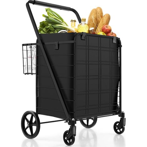 COSTWAY Folding Shopping Cart Portable Utility Grocery Cart 126L Capacity 150kg Load