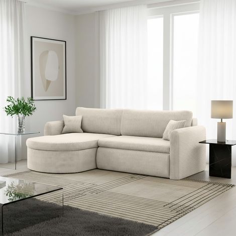 Ecksofa Schlafsofa FELIZ Stoff Poso Altweiß Ottomane Links (1/5)