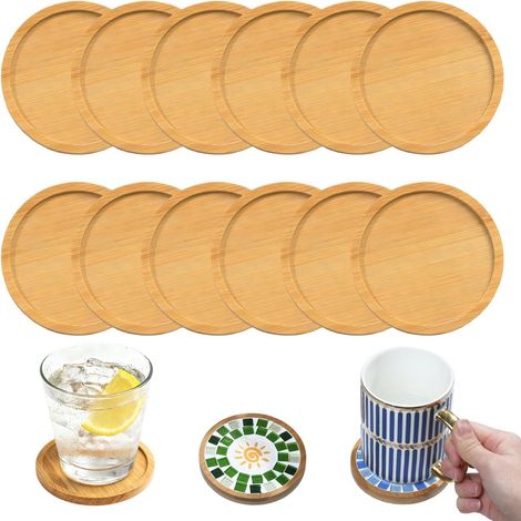Lot de 12 dessous de verre en bambou, design rond et naturel, réutilisables et imperméables. (1/5)