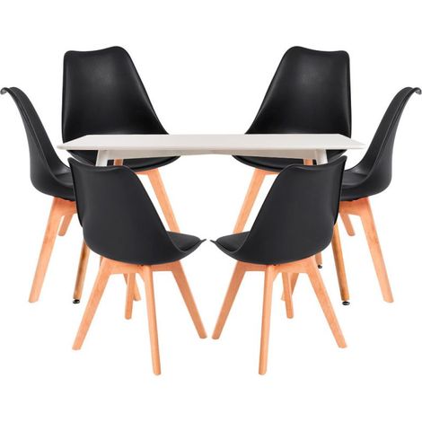 Conjuntos de mesa y sillas - Conjunto Mesa Tower Rectangular 120 x 80 cm Blanca y Pack 6 Sillas Synk Basic - Negro (1/5)