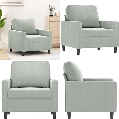 Fauteuil Gris clair 60 cm Velours - Fauteuil Velours - Chaise Relaxante - Canapé Design - Mobilier Intérieur - Décoration Intérieure - Home & Living