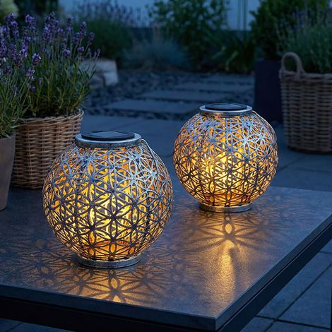 Solar Lampe Outdoor Solarleuchte orientalisch LED Solar Laterne Außen, Lichteffekt Lebensblume, 1x LED warmweiß, DxH 20x29 cm, Terrasse Garten, 2er Set
