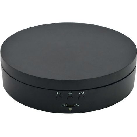 Présentoir rotatif électrique à trois vitesses avec plateau tournant à miroir et support à bijoux, alimenté par batterie via USB, noir. (1/5)