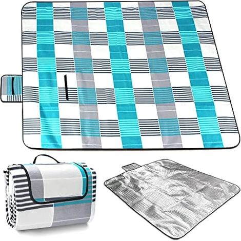 Couverture de Pique-nique 200 x 200 cm, couverture pliable portable imperméable, tapis de plage extérieur avec contrôle du sable avec poignées pour camping, plage et pique-nique (1/5)