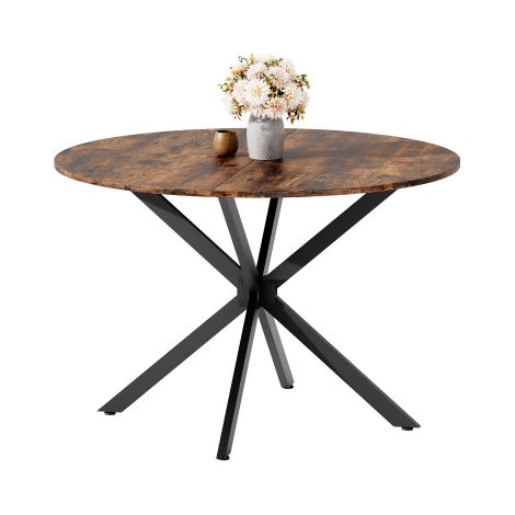 Runder Esstisch Industrialstil Ø120 cm großzügig mit X-Füßen Vintagebraun-Schwarz Küche Wohnzimmer