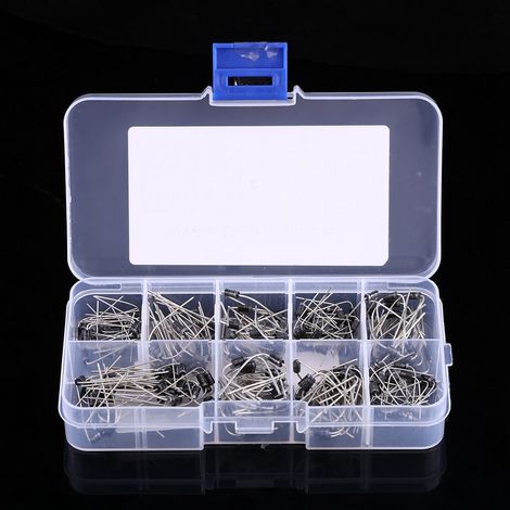 Kit électronique d'assortiment de 200 diodes redresseuses (10 valeurs) : 1N4001 à 1N4007 et 1N5817 à 1N5819, avec boîte. (1/5)