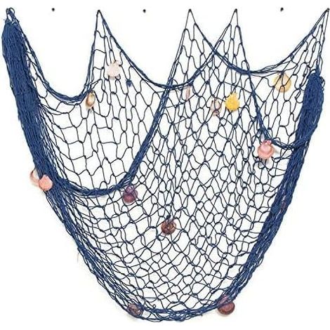 Filet de pêche décoratif bleu, 1 m x 2 m, style nautique méditerranéen (1 pièce). (1/5)
