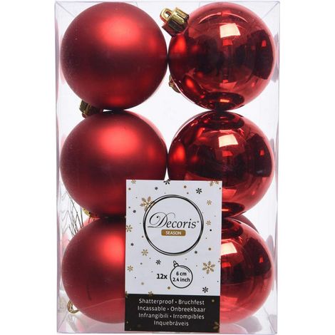 CAJA DE 12 BOLAS ROJAS DECORATIVAS PARA ARBOL DE NAVIDAD Ø6cm (1/2)