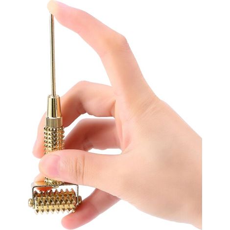 Rouleau de massage facial en or avec aiguilles pour acupuncture et points de pression (1/5)