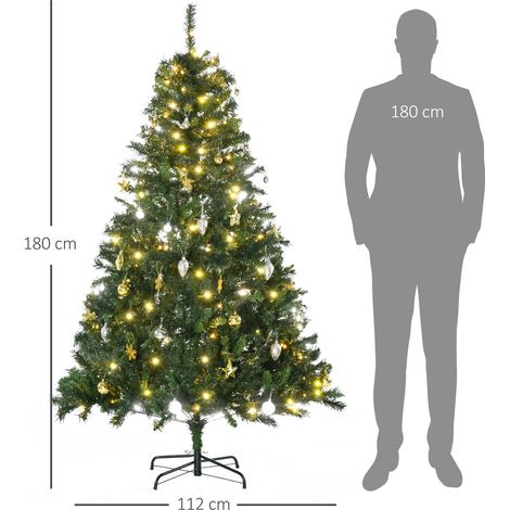 Sapin de Noël artificiel 180 cm, arbre lumineux LED avec boules, 745 branches, déco festive intérieure, pied métallique robuste inclus. (1/5)