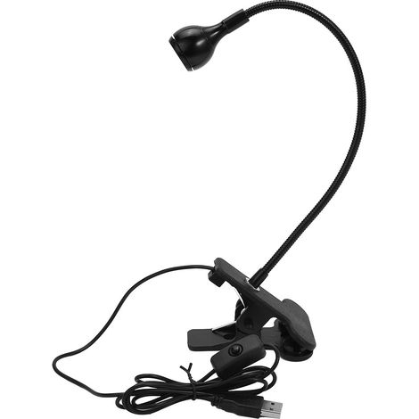 Lampe de lecture USB flexible à col de cygne, lumière froide blanche 1W portable pour table et ordinateur, clip inclut, noir
