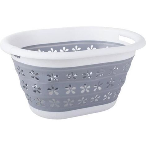 Panier À Linge Pliable - 25 L - Plastique Silicone - Gris Blanc - Pour Petit Espace - 1 Pièce (1/3)