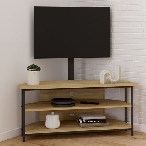 DETROIT Mueble esquinero de TV de 100 cm con estantes y soporte de TV regulable de 32 a 70 pulgadas, diseño industrial
