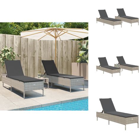 Sonnenliegen mit Auflagen 2 Stk. Hellgrau Poly Rattan - Sonnenliegen - Gartenmöbel - Outdoormöbel - Lounge Chair - Relaxsessel (1/5)