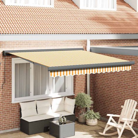Store banne rétractable pour terrasse et balcon en aluminium jaune et blanc 3 x 2,5 m - PANGIVO (1/5)