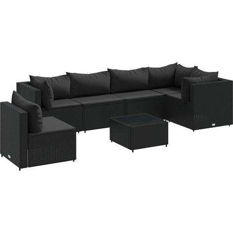 Maison Exclusive - 7-tlg. Garten-Lounge-Set mit Kissen Schwarz Po