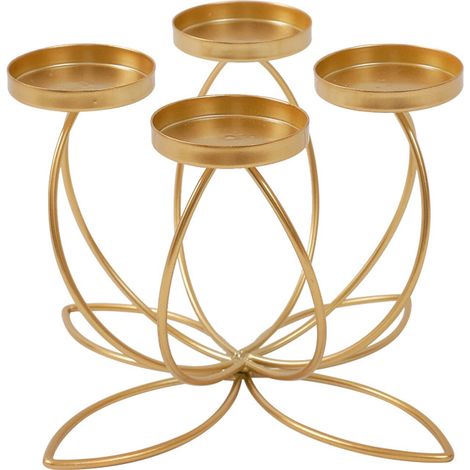 Chandelier en fer forgé - Chandelier à 4 têtes - Idéal pour un dîner aux chandelles - 16 x 16 x 11,5 cm - Doré (1/5)
