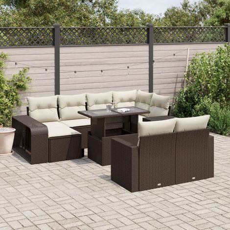 Set de sofás de jardín 11 pzas cojines ratán sintético marrón vidaXL (1/5)