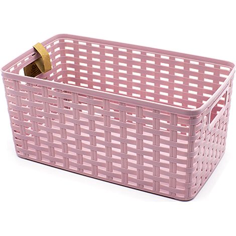 Cesta de almacenamiento organizador Rattan mimbre 10 Litros Rosa claro (1/4)